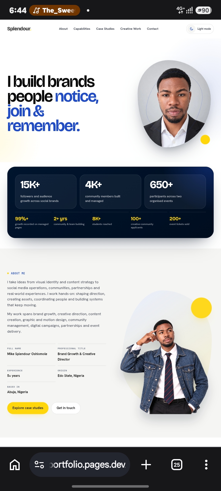 My Brand growth portfolio screenshot, desktop view